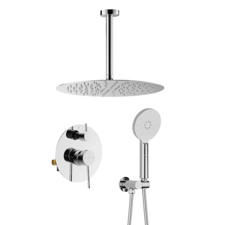 Kibi Circular Pressure Balanced Ceiling Mounted 2-Function Shower System with Rough In Valve- Chrome KSF408CH